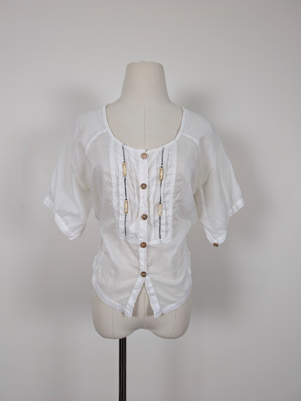 Sheer Cotton Short Sleeve Blouse Size Small White Boho - Picture 10 of 15